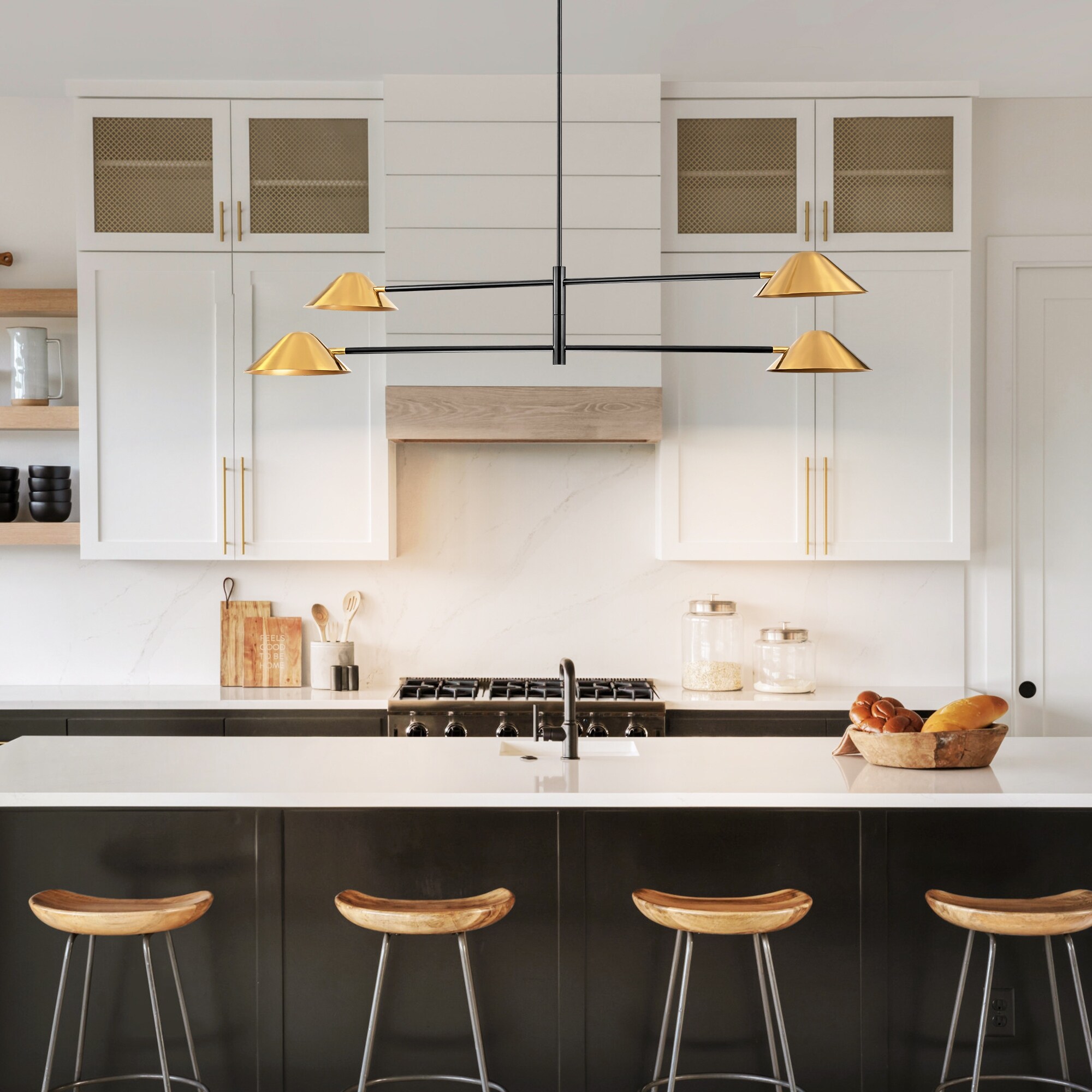 Rennnsan 4-Light Brass Industrial Linear Chandelier for Dining
