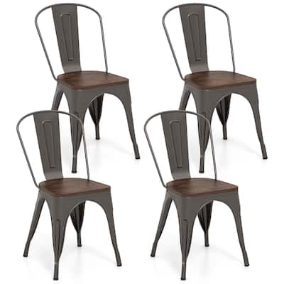 Gymax Metal Dining Chairs Set of 4 w/ Wood Seat & Removable Backrest