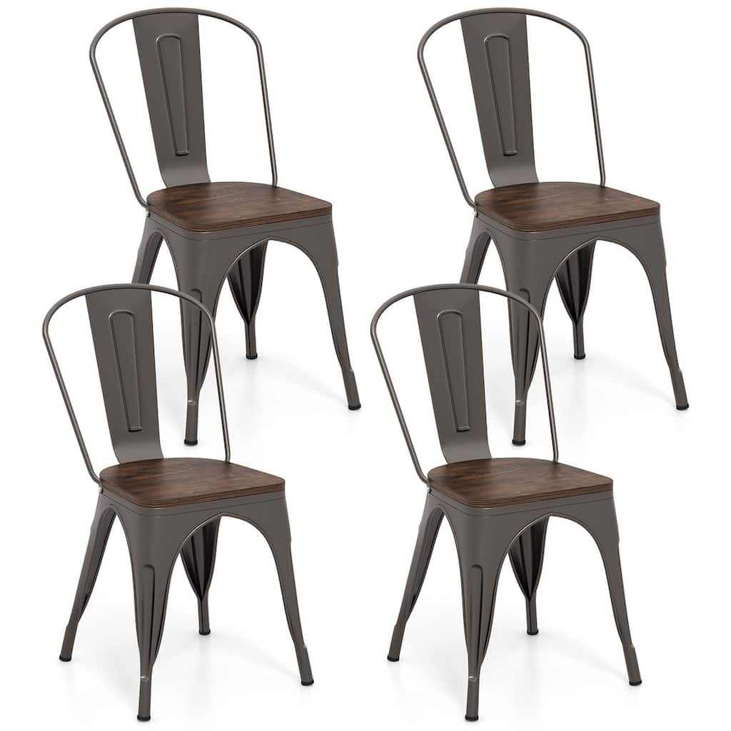 Gymax Metal Dining Chairs Set of 4 w/ Wood Seat & Removable Backrest