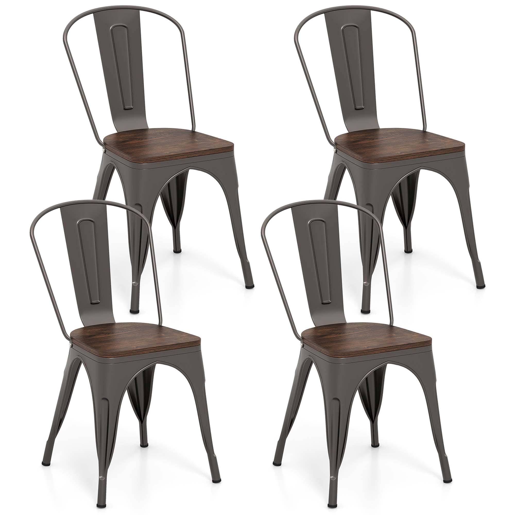 Gymax Metal Dining Chairs Set of 4 w/ Wood Seat & Removable Backrest