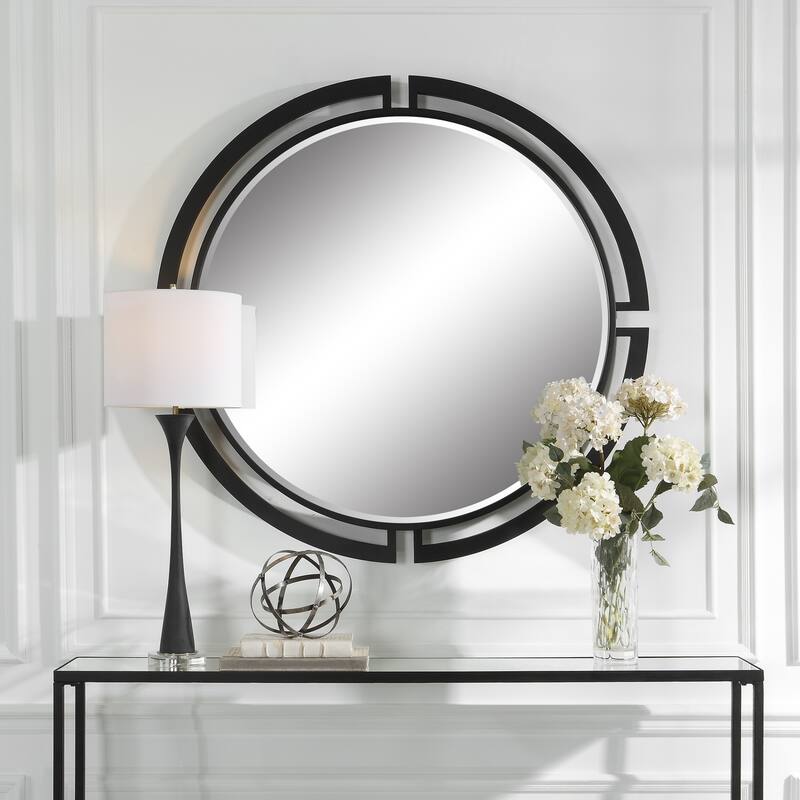 Quadrant Beveled Round Wall Mirror - 46" - Black