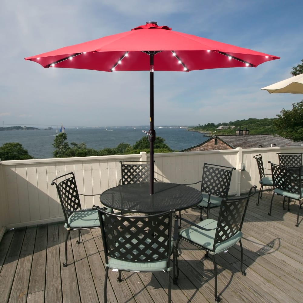 BONOSUKI 9ft Patio Solar Umbrella LED Patio Market Steel Tilt w/Crank