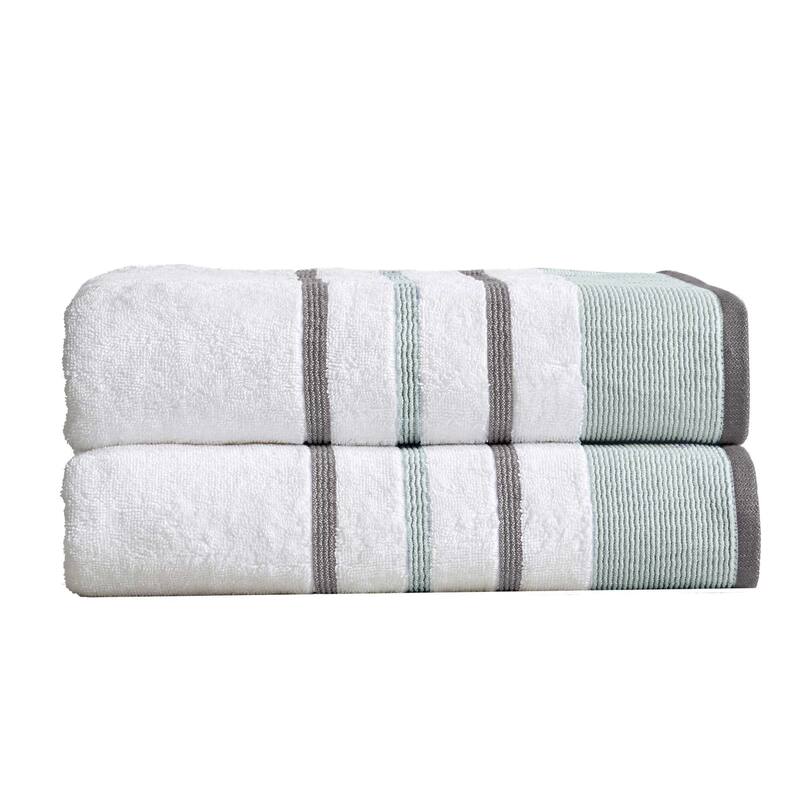 Linery & Co. Luxury Cotton Decorative Towel Set. - Bath Sheet (Pack of 2) - Eucalyptus / Grey.