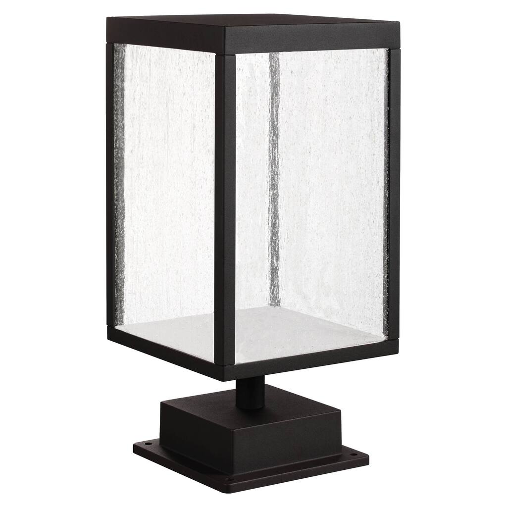 Reveal 1-light Black LED Outdoor Rectangular Pier Mount, Seeded Glass