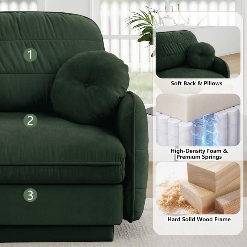 105" Chenille Sectional Sofa with 2 Round Pillows and 2 Movable Ottomans