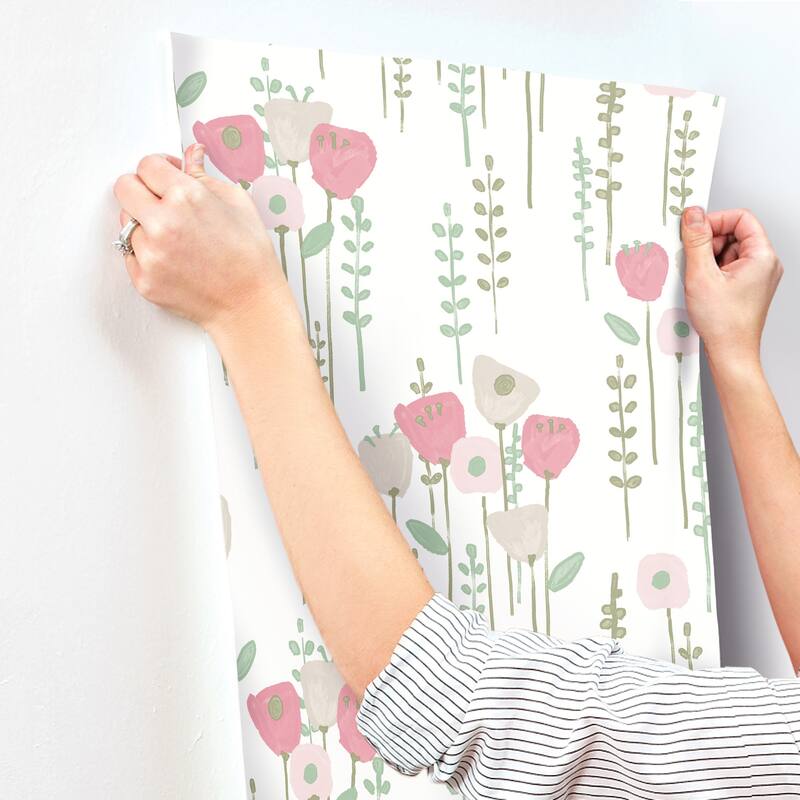 A-Street Prints Mabel Pink Floral Field Wallpaper