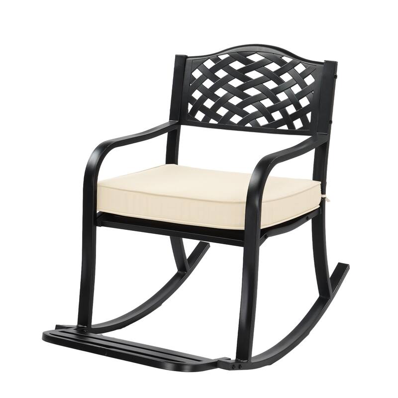 Metal Rocking Chair with Cushion and Footrest for Patio - 23.2" x 40.1" x 35.6"