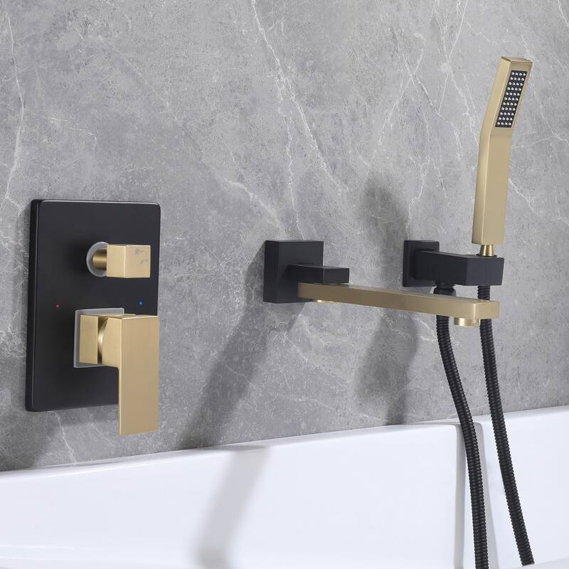 Modland Wall-Mounted Bathtub Filler Set with Hand Shower, 1.8 GPM Solid Brass Faucet, 59" Hose, CEC Certified, 4 Finishes