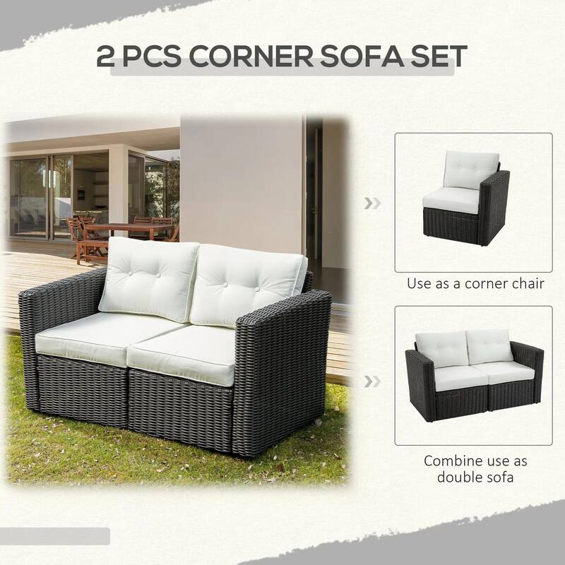 2-Piece PE Rattan Corner Sofa with Curved Armrests and Padded Cushions