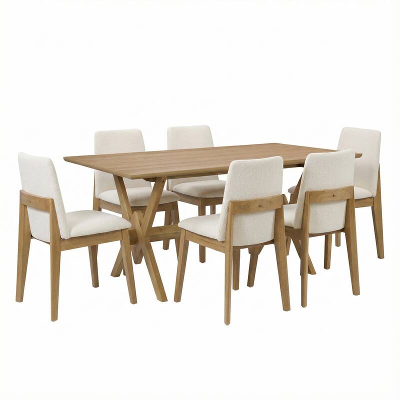 Christopher Knight Home - Modern 7-Piece Dining Set with Rectangular V-Base Dining Table & Upholstered Parsons Dining Chairs