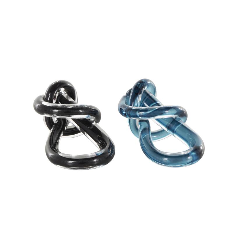 Glass Knot Abstract Twisted Loop Decorative Sculpture - Set of 2 Blue or Black - Roche River Decor