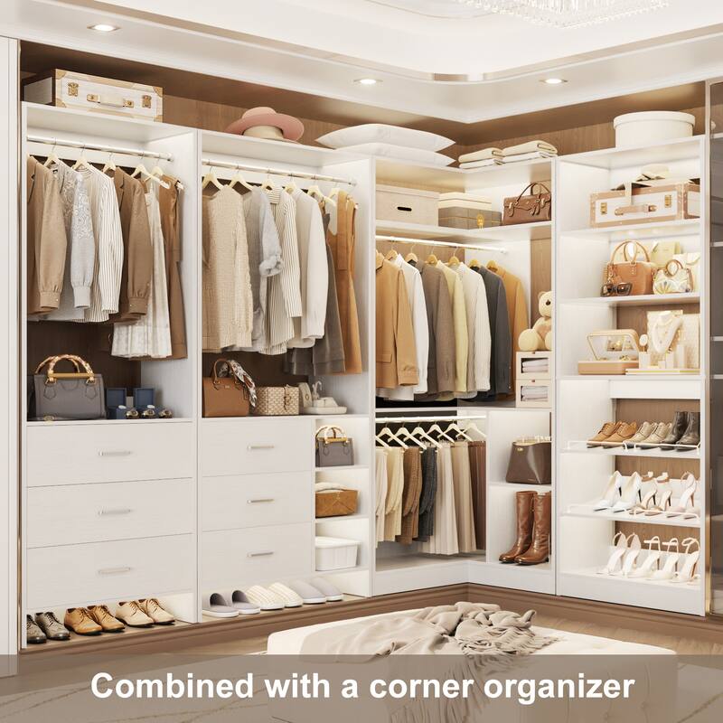 Set of 3 Closet System with Drawers and Shoe Rack, Freestanding Closet Organizer with Hanging Rods and Tower Shelves