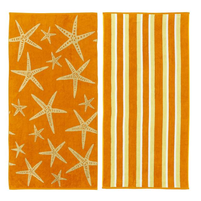 Luxurious Cotton Printed Beach Towel - Starfish - Orange / Yellow