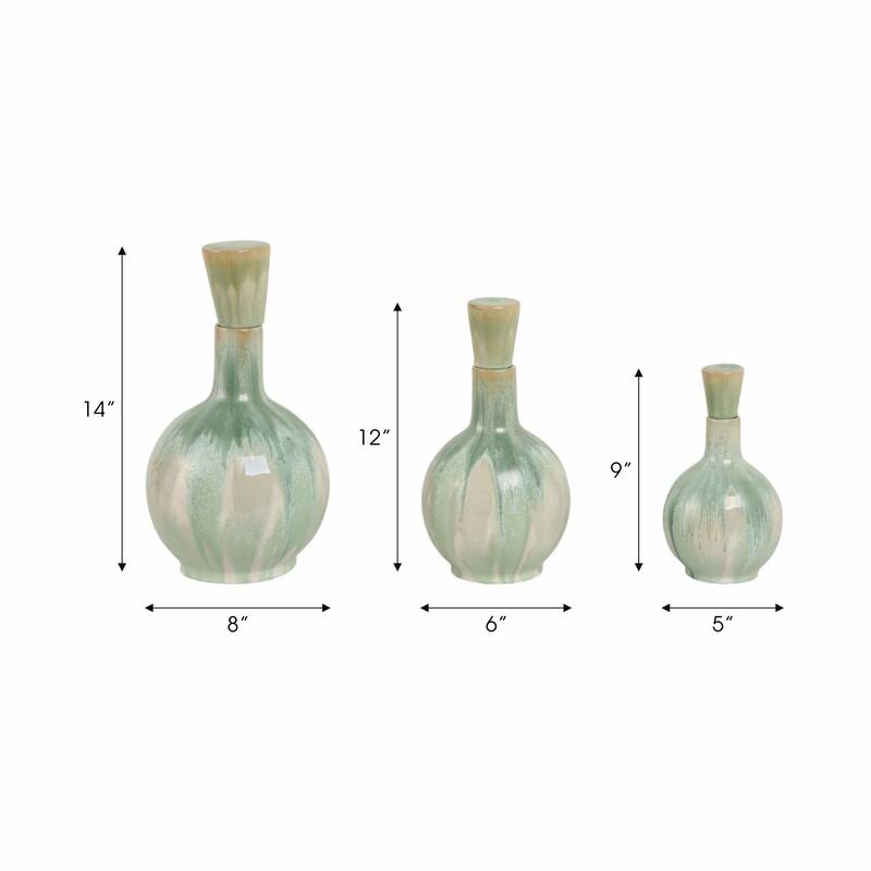 Glazed Ceramic Flower Vases - Set of 3, 14", 12", 9"