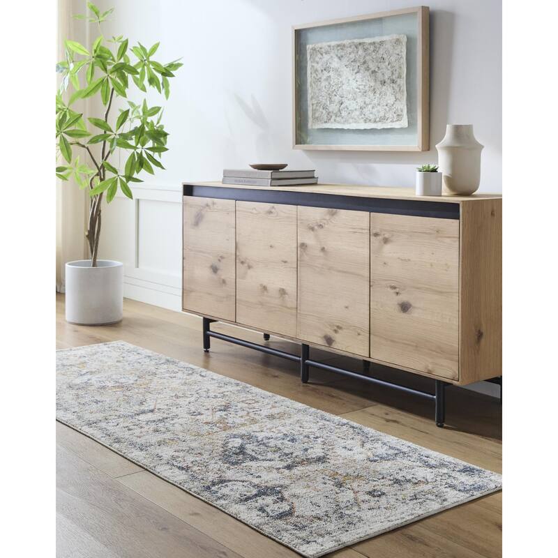 Livabliss Beckham Traditional Diamond Area Rug - Off-White/Blue - 6' 7" x 9' 6"