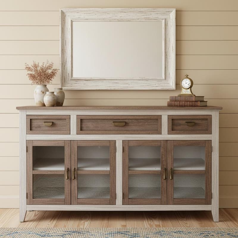 HomeRoots 67" Brown Solid and Manufactured Wood Distressed Credenza - 67.00 in. x 40.00 in. x 17.00 in. - 67.00 in. x 40.00 in.  x 17.00 in.