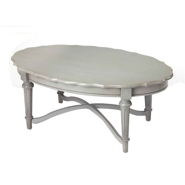 Kendrick Distressed Solid Mahogany Wood Gray Coffee Table - Oval