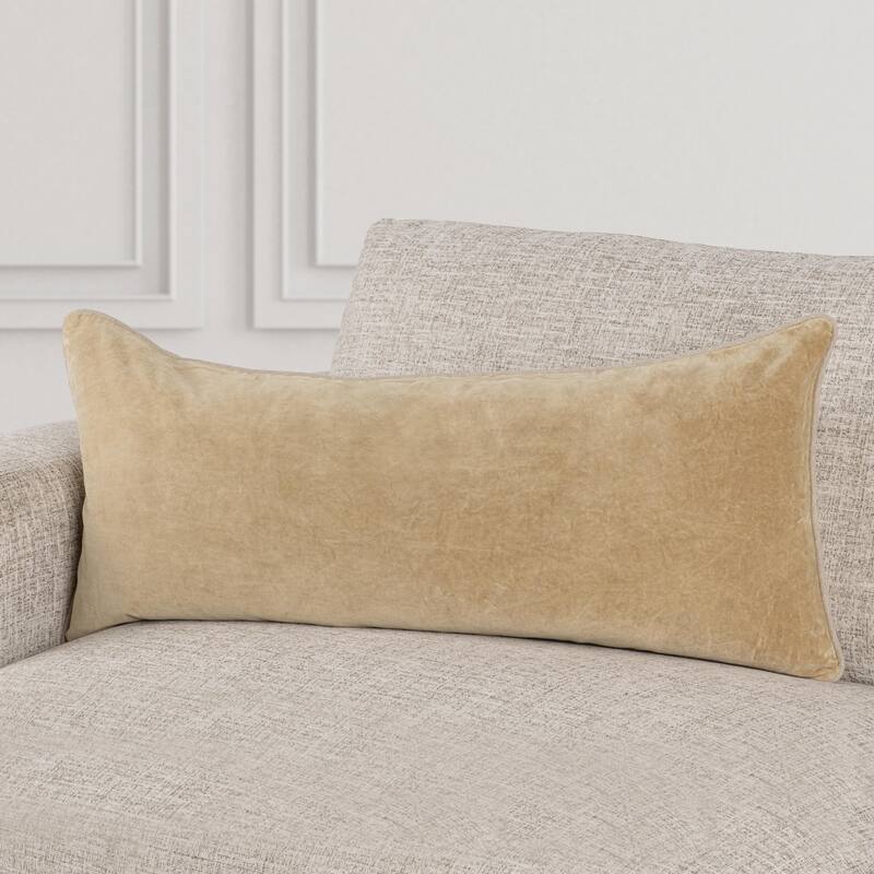 Villa by Classic Home Harriet Velvet Throw Pillow - 16x36 - Wheat