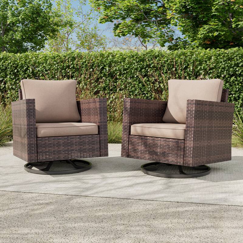 BONOSUKI 2-Piece Patio Chair Set Brown Rattan Swivel Rocking Chair Set, Outdoor Furniture PE Wicker Set - Brown/Sand