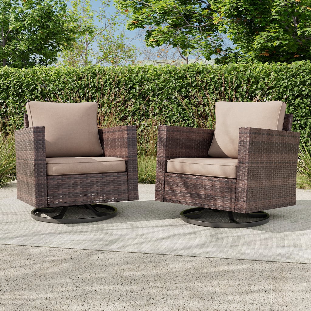 BONOSUKI 2-Piece Patio Chair Set Brown Rattan Swivel Rocking Chair Set, Outdoor Furniture PE Wicker Set