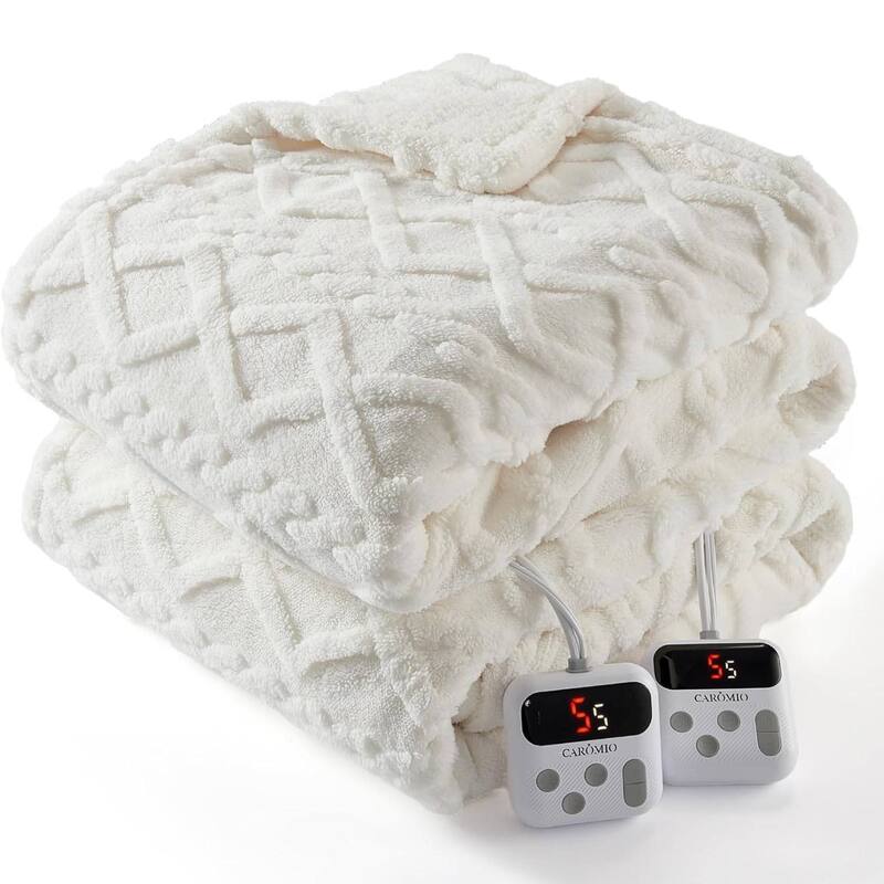 Tufted Sherpa Electric Blanket with 6 Heating Levels for Living Room, Bedroom, White - 94*100Inch