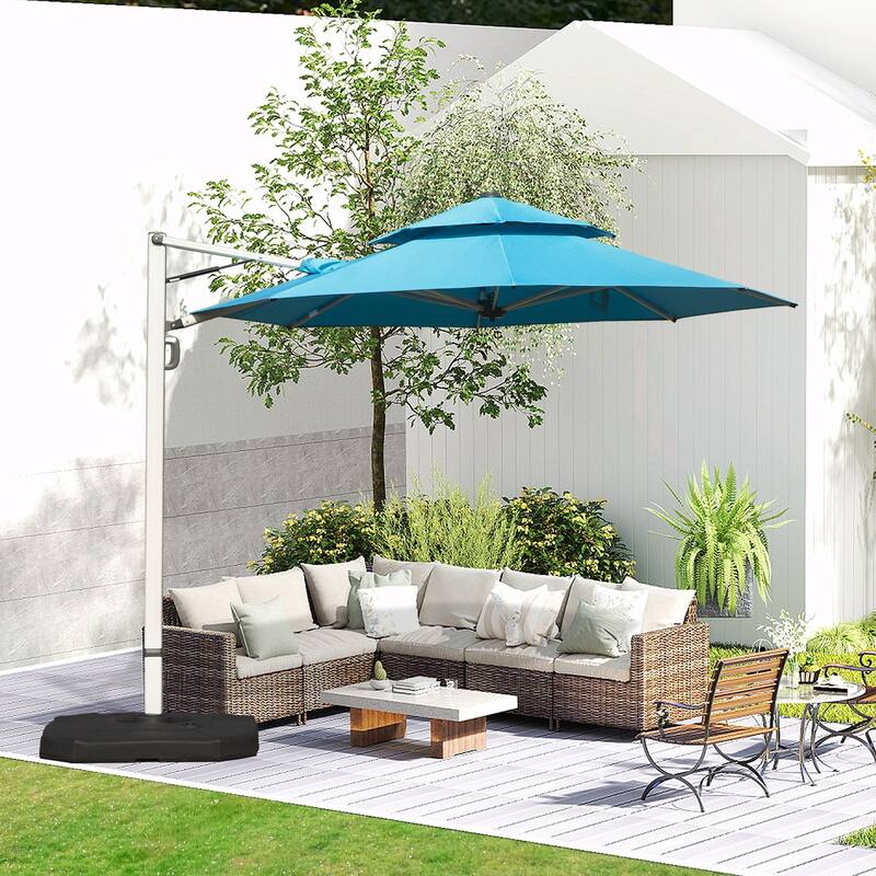 Aluminum Patio Umbrella - 360° Rotation, Hydraulic Lift - Blue(10' Octagonal)