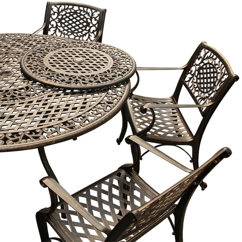 Mesh Lattice 59 in. Round Dining Set with Lazy Susan and Six Chairs - N/A