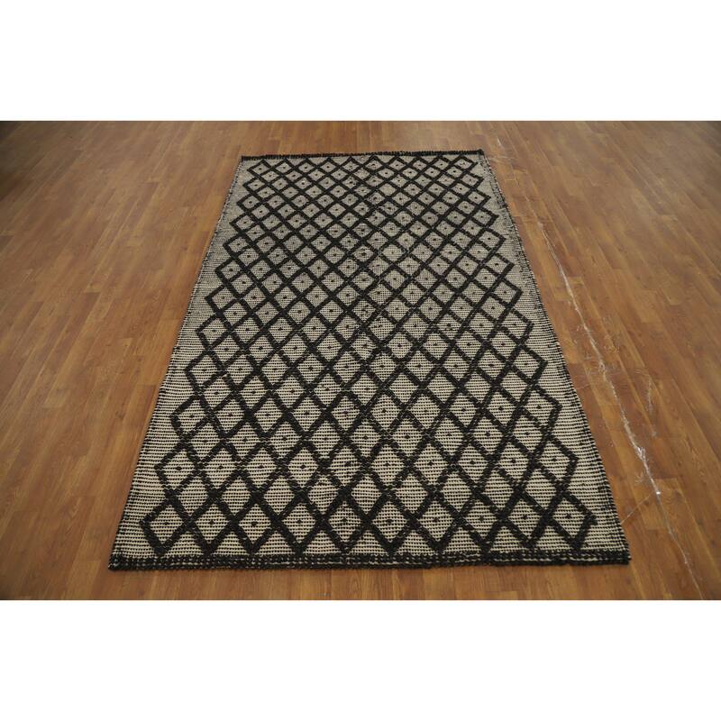 Hand Knotted Oriental 100% Wool Carpet Modern Geometric Black Modern Gotti Design Area Rug - 8' 0'' X 4' 11''