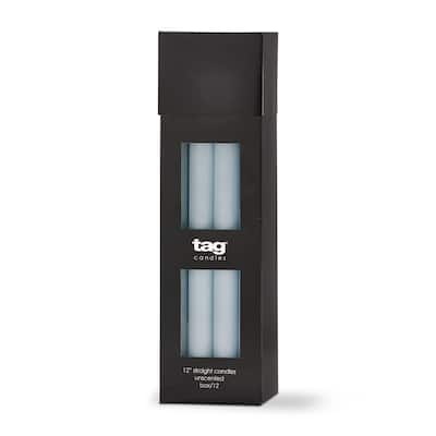Color Studio 12" Straight Taper Unscented Smokeless Paraffin Wax Candle Light Blue, Burn Time 12 hrs. Set 12