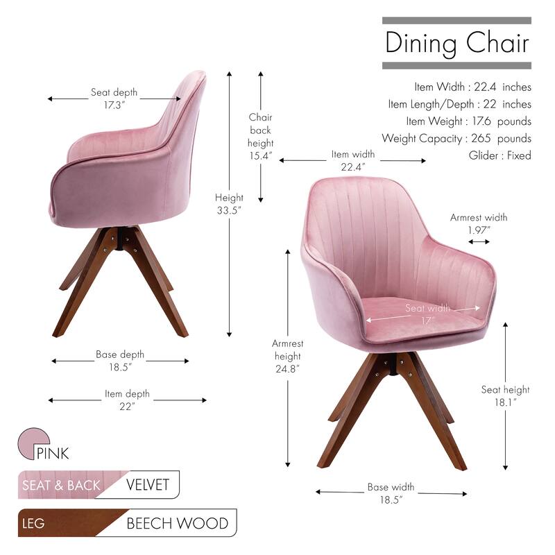 Porthos Home Oana Velvet/ Beechwood Swivel Dining Chair
