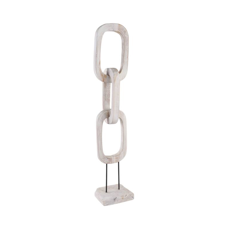 Wook and Iron Coastal Chain-Link Sculpture On Stand - 41" White - 8" x 8" x 41"