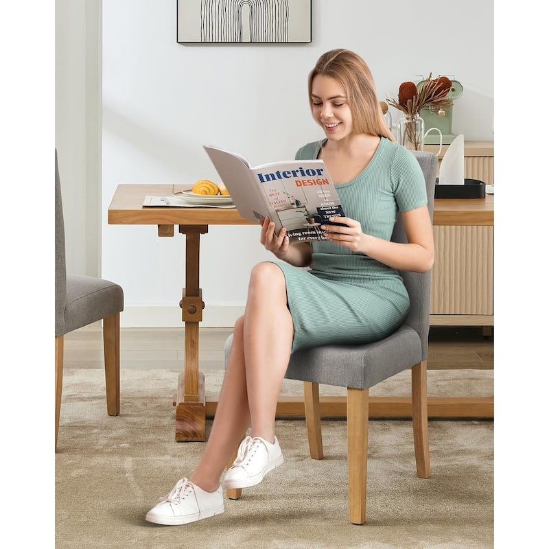 Modern Fabric Dining Chair Set of 4, Upholstered Kitchen Chair with Curved Backrest Wood Legs
