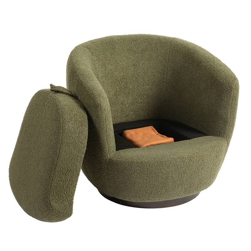 Upholstered Swivel Barrel Armchair with Storage and Metal Base