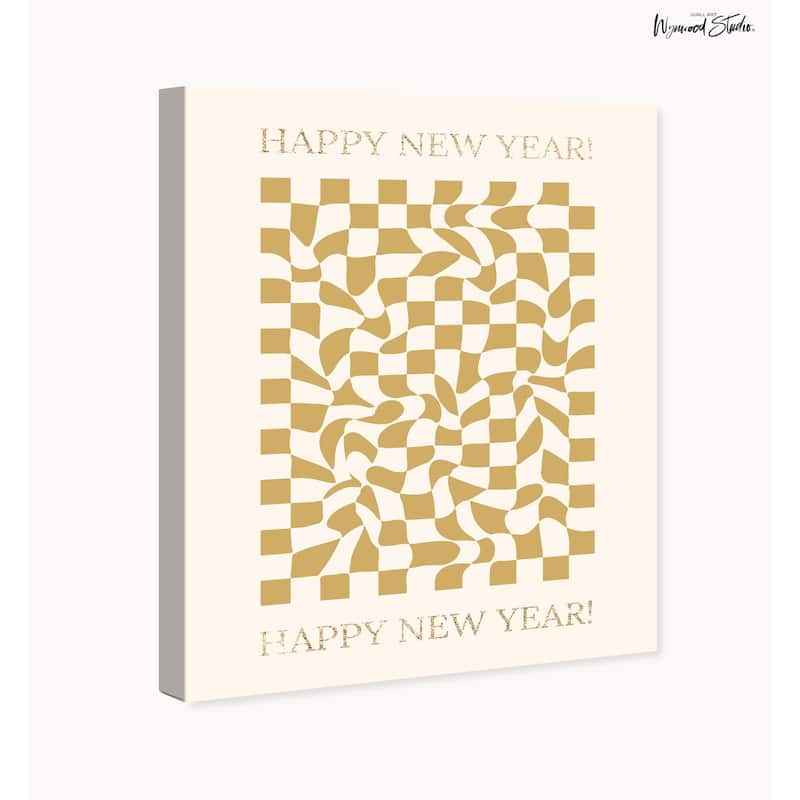 Wynwood Studio Canvas Holiday and Seasonal New Year s Checker Pattern Gold Glam Wall Art Canvas Print
