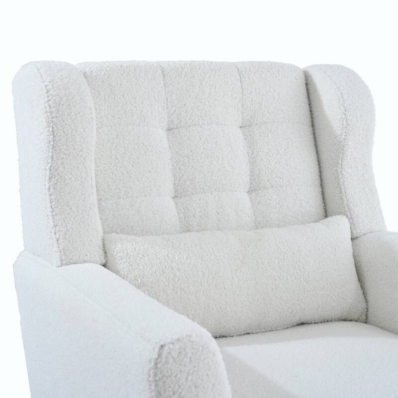 Clearance Sale Modern Accent Chair, Teddy Fabric Living Room Lounge Chairs with Wooden Legs Accent Chairs, White