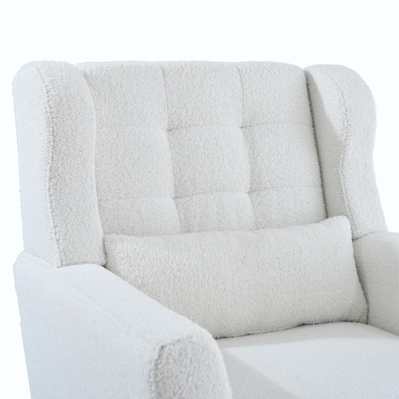 White Modern 24.21" Upholstered Button Tufted Arm Chair with Wood Legs for Living Room