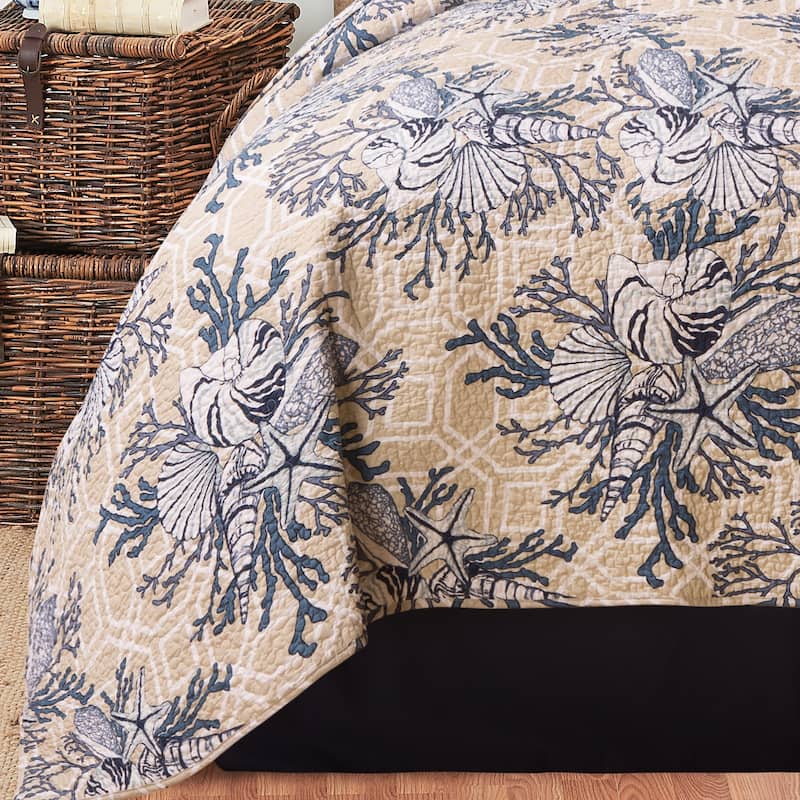 Indigo Sound Coastal Beach Cotton Quilt Set - Reversible and Machine Washable