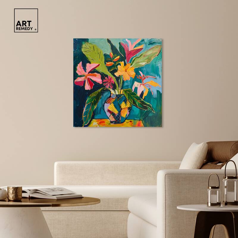 Art Remedy Vase Of Tropical Flowers Ii Gallery Wrapped Flowers In Vase Paintings