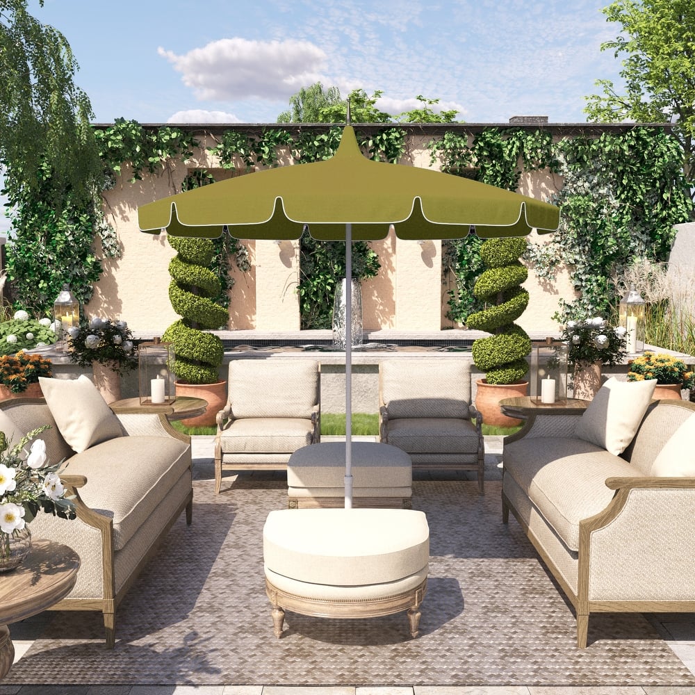 California Umbrella 85' Classic Pagoda Series Patio Umbrella With White Aluminum Pole Push Lift Sunbrella