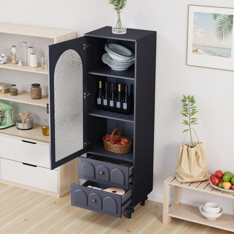 Tall Storage Cabinet with Tempered Glass Door and Adjustable Shelf for Versatile and Stylish Home Organization