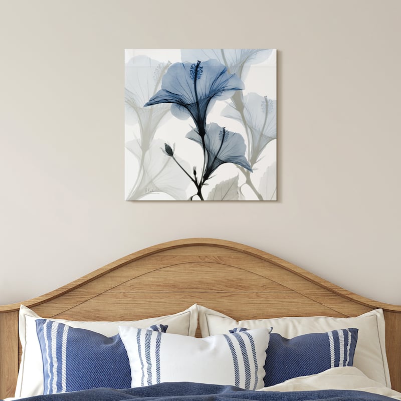 "Blue Xray Floral" Frameless Free Floating Tempered Glass Panel Graphic Wall Art