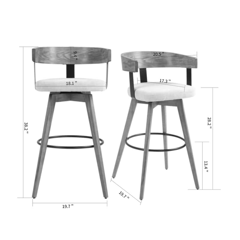 Beck Beige Linen Fabric Bar Stool with Natural Wood Backrest and Legs