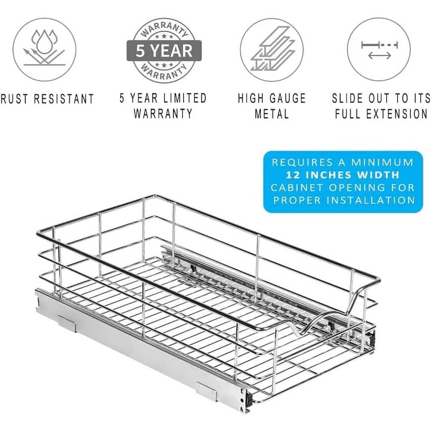 HOLDN’ STORAGE Pull Out Cabinet Organizers – Anti-Rust Chrome Pull Out Drawers for Kitchen Cabinets