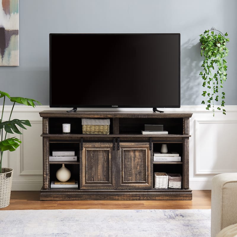 Media Console Table with Storage Cabinet,Entertainment TV Table,Sliding Door TV Cabinet Storage Space,58.11"W*15.79"D*32.36"H