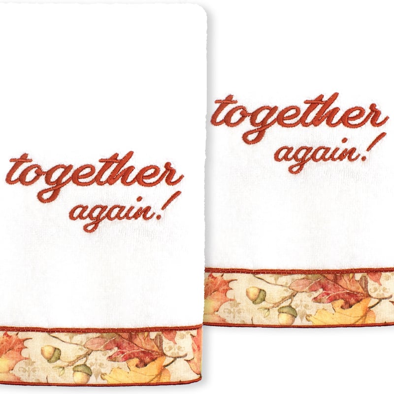 Authentic Hotel and Spa Thanksgiving Together Again - Embroidered Luxury 100% Turkish Cotton Hand Towels (Set of 2)