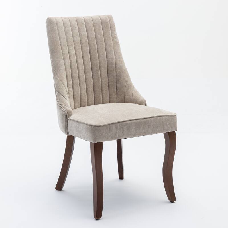 Flocking Linen Upholstered Dining Chairs with Curved Solid Wood Legs,Set of 2