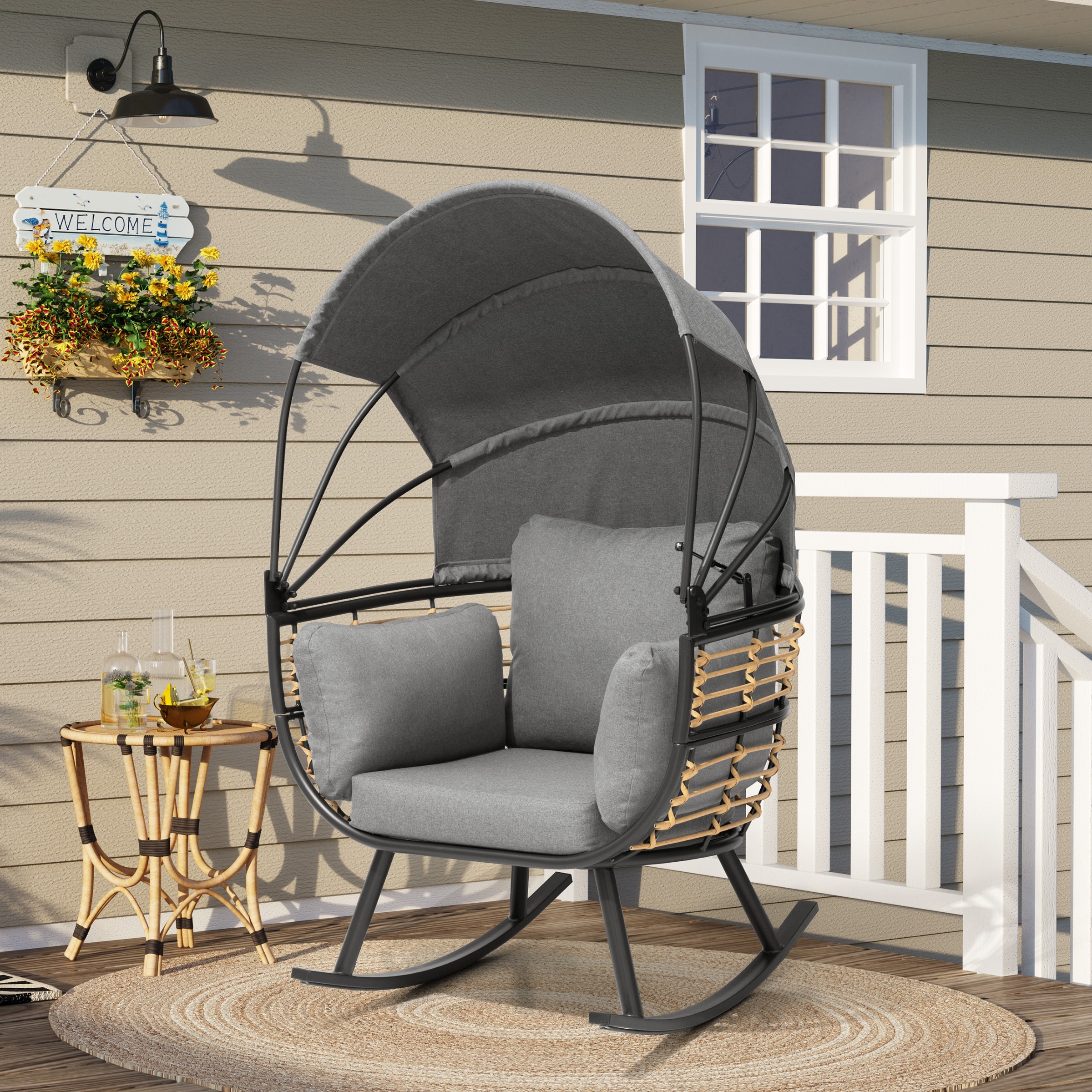 Folding rocking discount chair with canopy