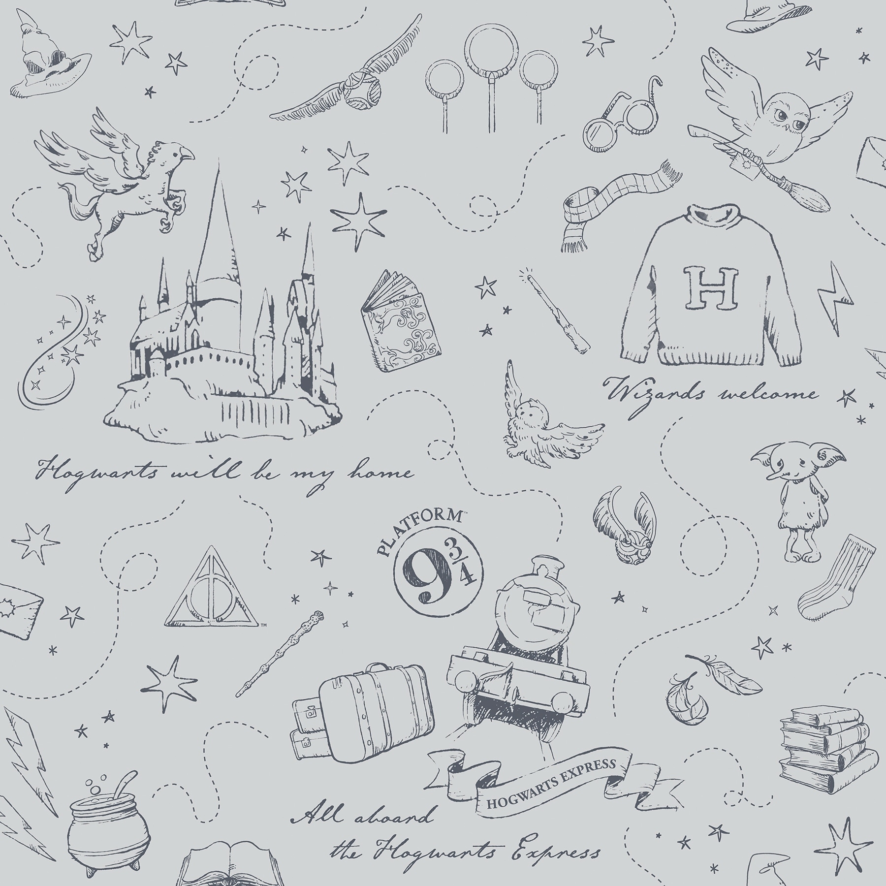 Harry Potter Magical Moments Trail Grey Peel and Stick Wallpaper - 216 x 20.50
