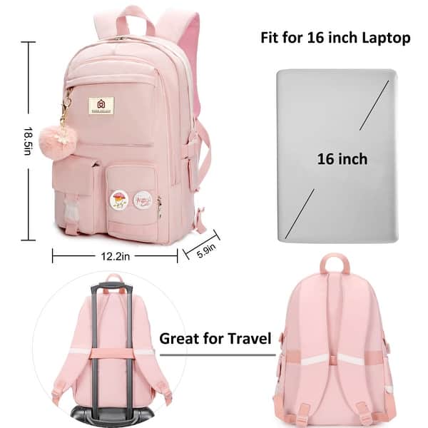 dimension image slide 0 of 3, Backpacks 15.6 Inch College Backpack Elementary Middle High School Bag Large Cute Bookbags Anti Theft Travel Back Pack