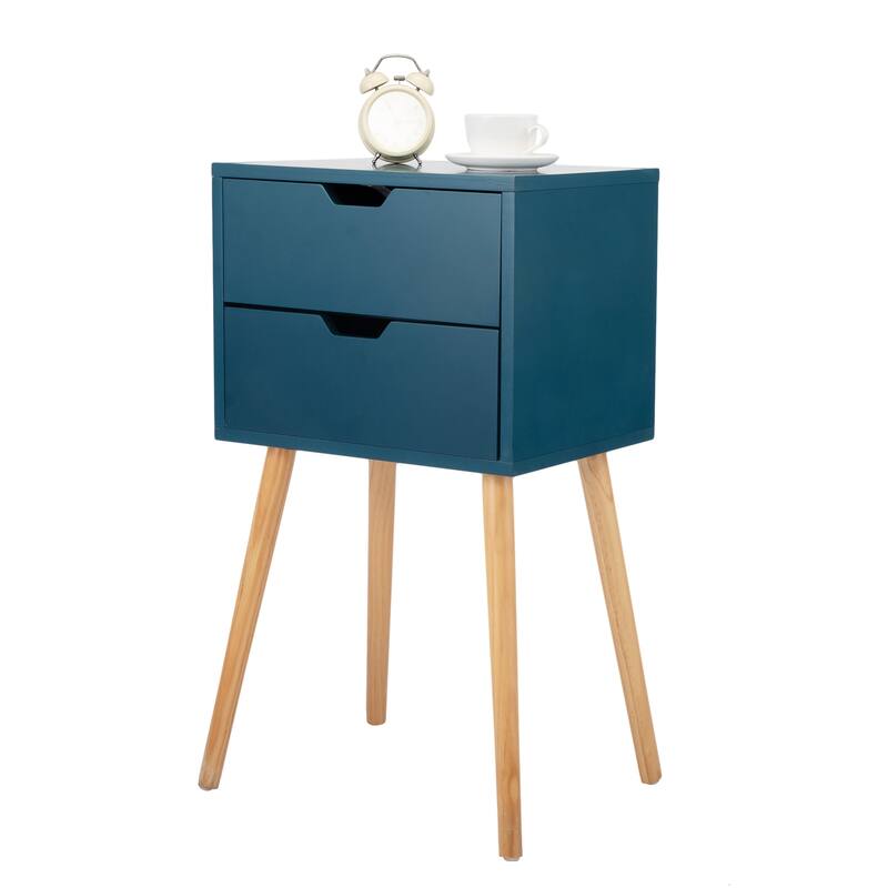 Set Of 2 Nightstand With 2 Drawers, Mid Century Wood Bedside Tables Living Rooms, Sofa Side End Table
